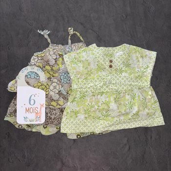 Robe à fleurs vert fille / 6 mois / Très bon état