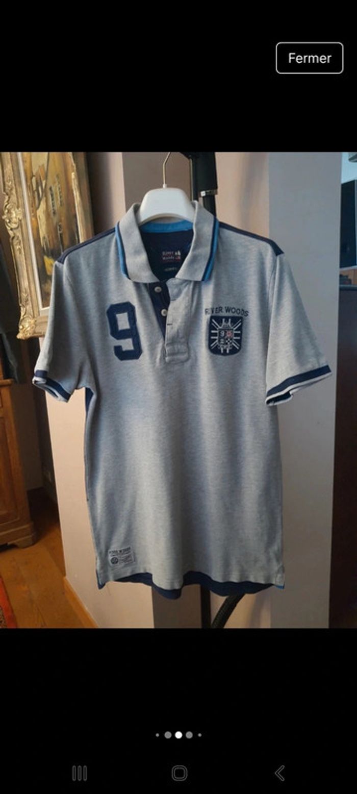 Polo River Woods Grise et bleu slim fit taille M - photo numéro 3