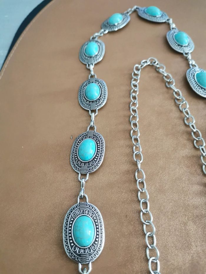 Ceinture Métal femme argenté et bleu turquoise - photo numéro 2