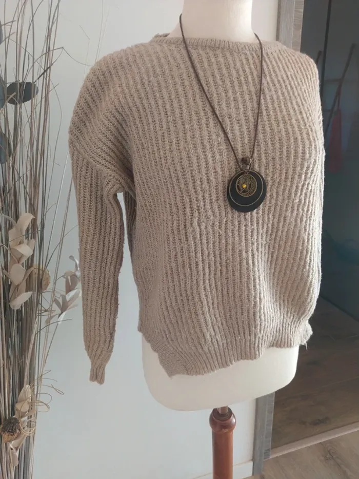 Pull beige et doré ample 34 - photo numéro 2