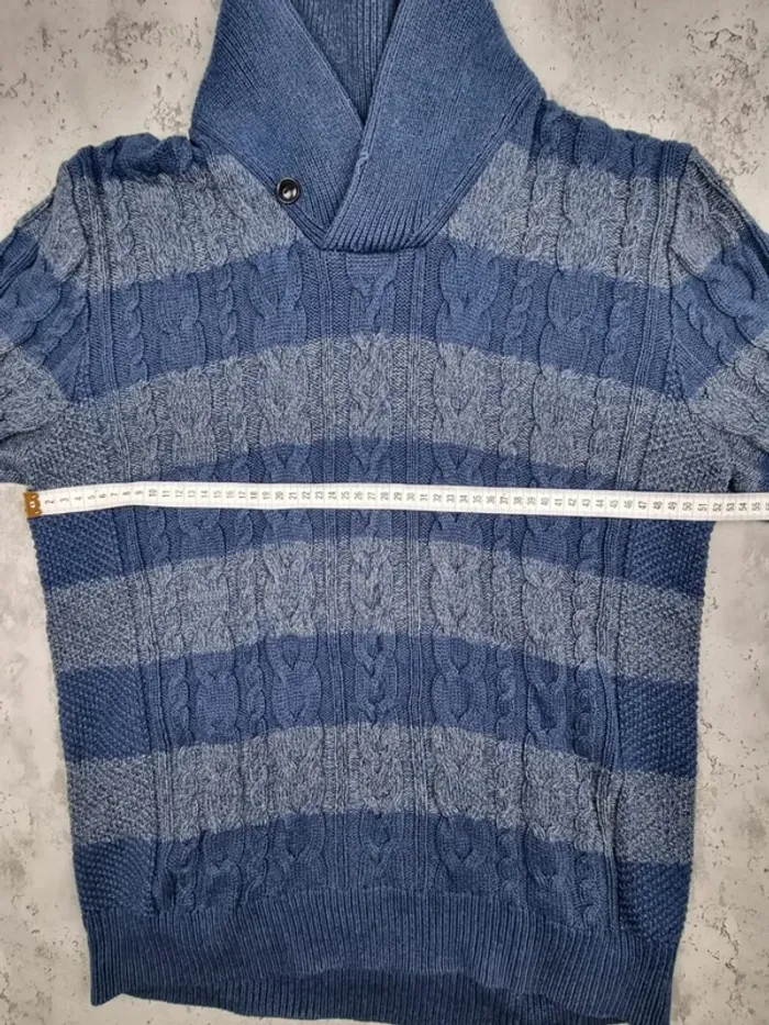 Pull col châle Tommy Hilfiger – Bleu & Gris – Taille L Hommes (mesures en photos) - photo numéro 9