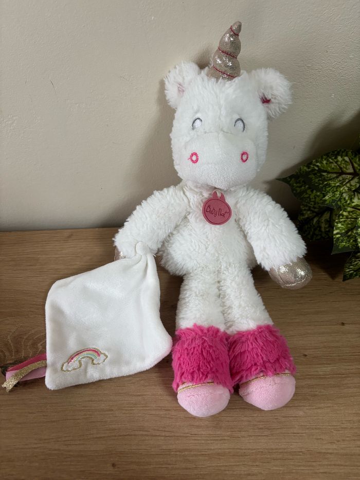 Doudou licorne blanc rose mouchoir arc en ciel baby nat - photo numéro 2