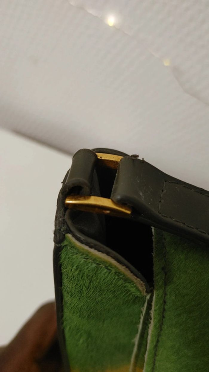 Sac en cuir véritable porté épaule crin de cheval vert jaune - photo numéro 10