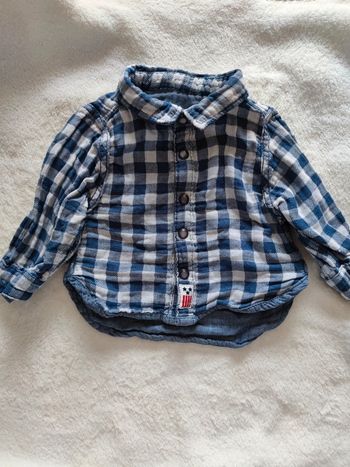 Chemise bleue à carreaux manches longues T.3 mois
