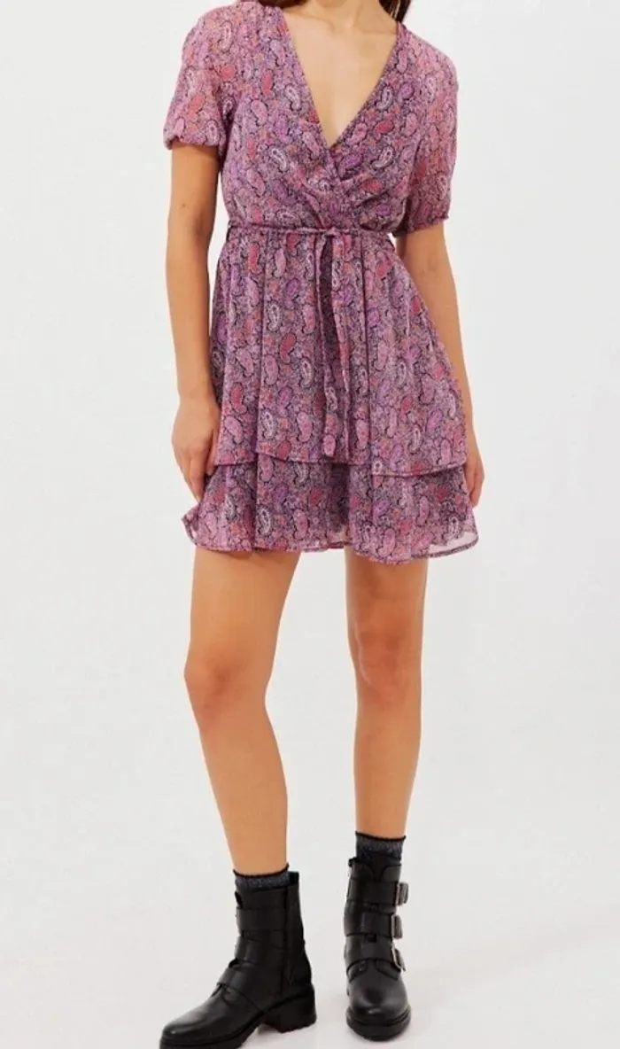 Robe à volant - motif cachemire - Violet