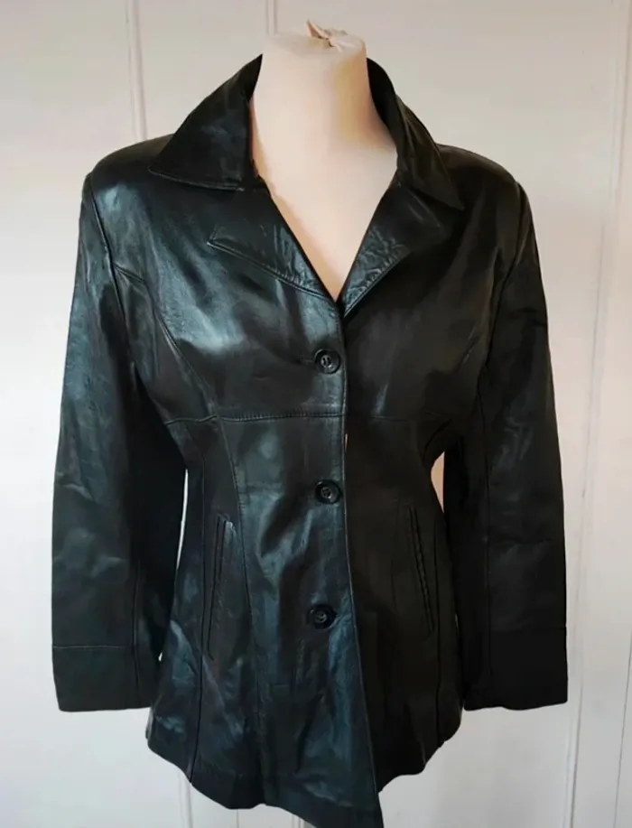 Veste cintrée en cuir d'agneau noir femme Navy Way t s 36
