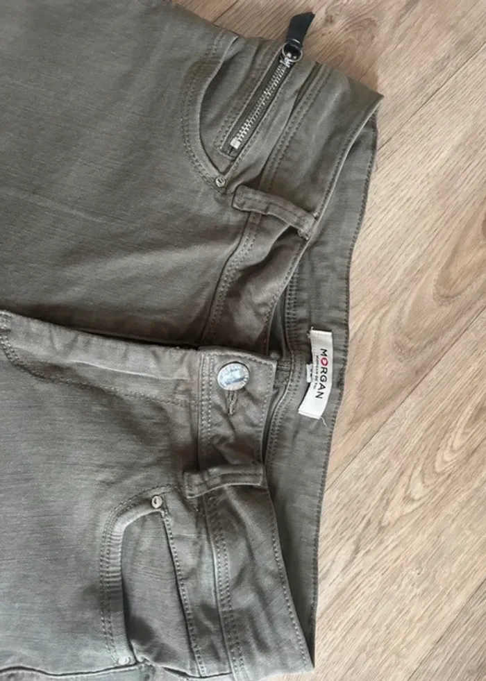 Morgan Jeans légèrement enduis gris kaki, femme, taille 38 Coupe slim - photo numéro 2