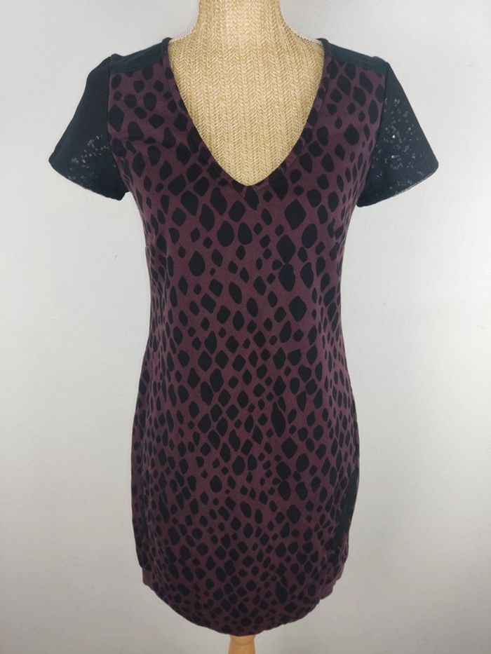 Robe manches courtes avec poches noire bordeaux strass taille 36 Miss Captain