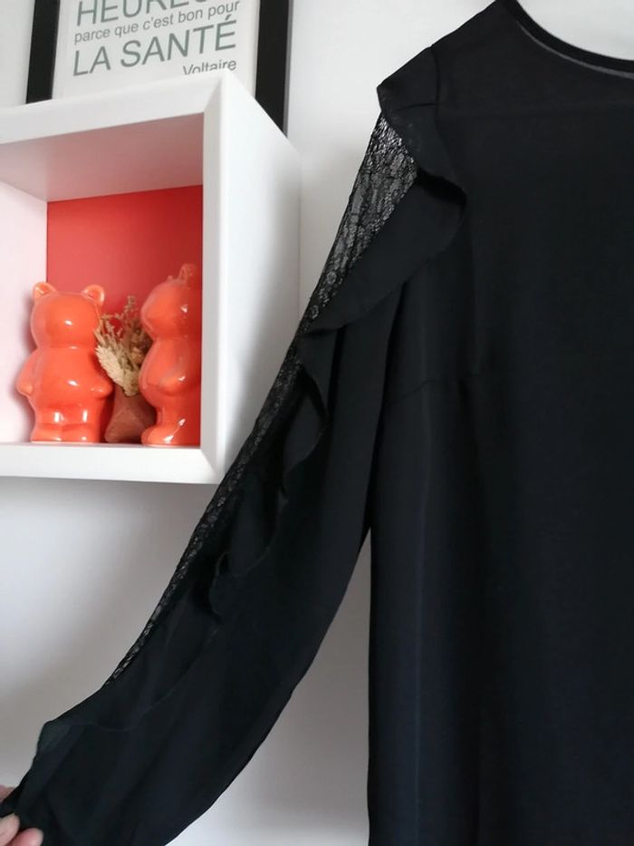 Blouse manches frou frou dentelle noire Promod 38 - photo numéro 5