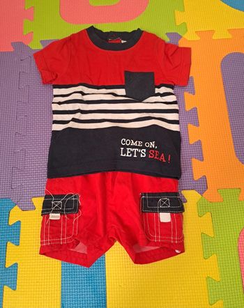 Ensemble rouge t-shirt manches courtes short, taille 3 mois (62 cm)