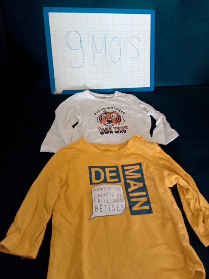 Lot 2 t-shirt manches longues 9mois bebe