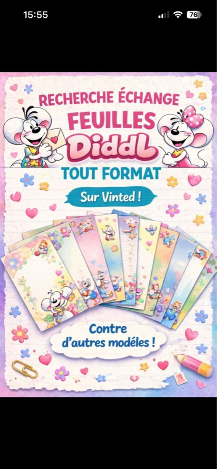 Recherche échange feuilles Diddl – tout format
