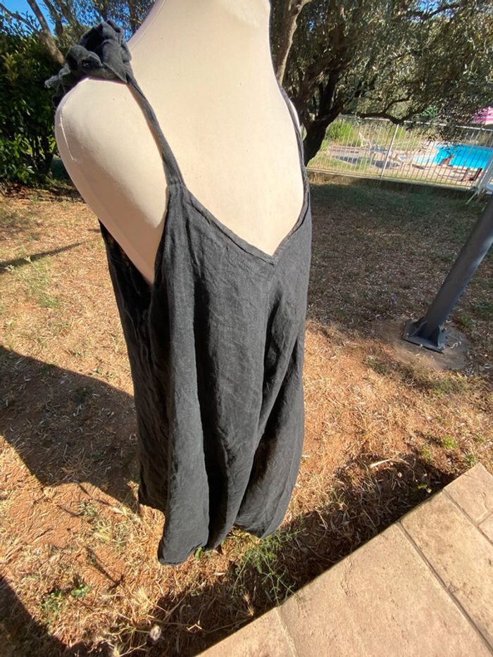 Salopette ample  originale  en lin noir, over size taille unique - photo numéro 11