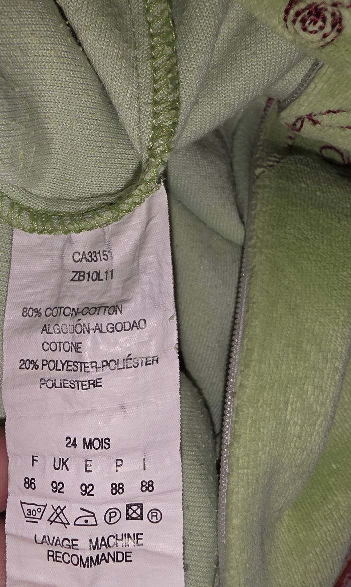 Pyjama velours une pièce vert 24 mois - photo numéro 5