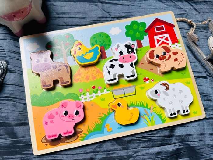 Puzzle en bois Animaux de la Ferme - Éveil Bébé - photo numéro 2