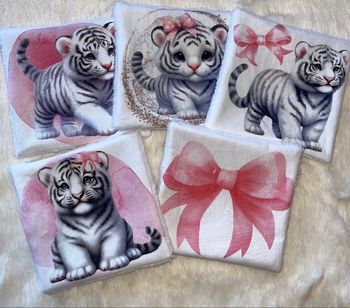 5 lingettes lavables tigre blanc 