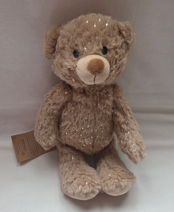 Doudou peluche ours beige et brillant - 29 cm - Oeko Tex
