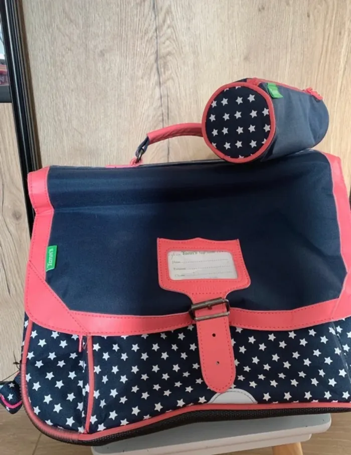 Cartable et trousse Tann's officiel bleu marine et rose - photo numéro 2
