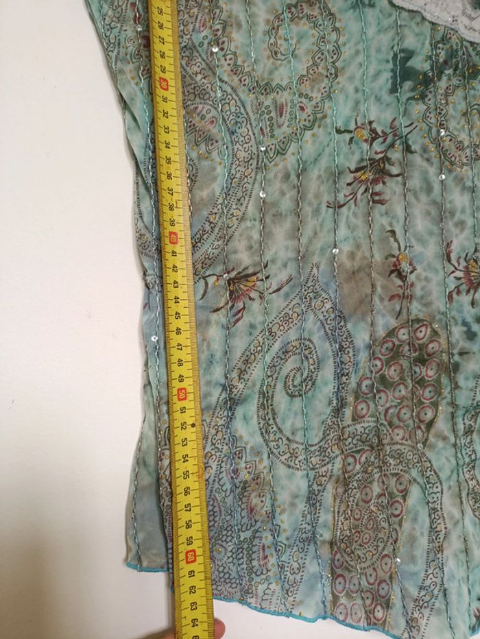 Top fluide vert/bleu imprimé paisley Model vintage - photo numéro 3