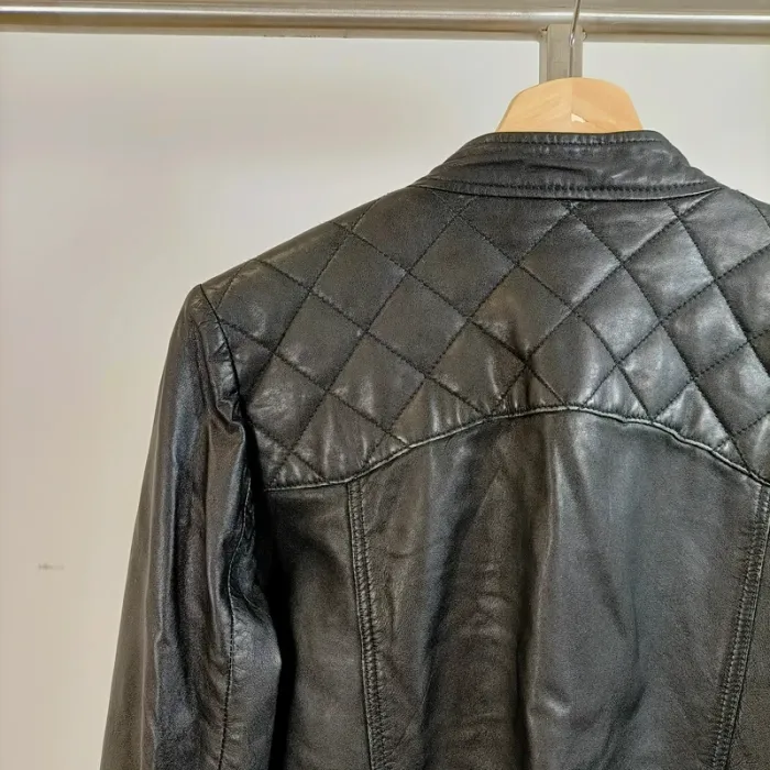 Blouson cuir noir matelassé col rond Sud Express modèle Bartok taille L A876 - photo numéro 10