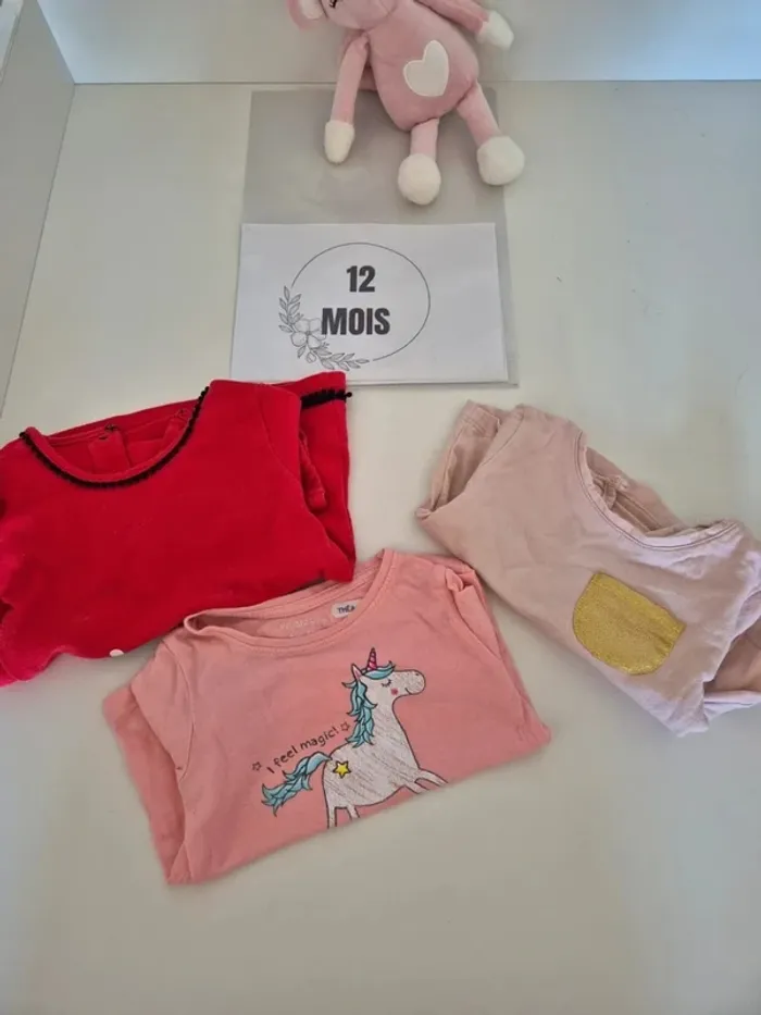 3 t-shirt manches longues 12 mois fille - photo numéro 3