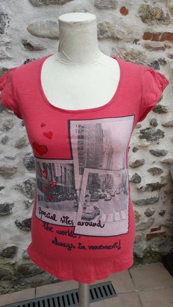 Tee-shirt, sérigraphie, manches ballon coton rose