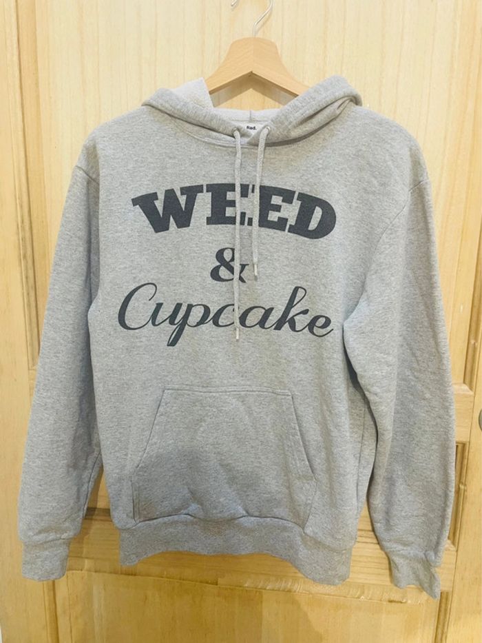 Sweat à capuche gris “Weed & Cupcake” unisexe – taille S - photo numéro 9