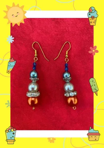 Boucles d'oreilles orange bleu doré argenté