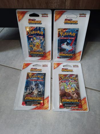 Carte Pokémon : 4 Booster blister plastique Artset EV8 Étincelles Déferlantes écarlate et violet Pikachu, Latias, Latios Noadkoko Pondralugon Neuf Scellé