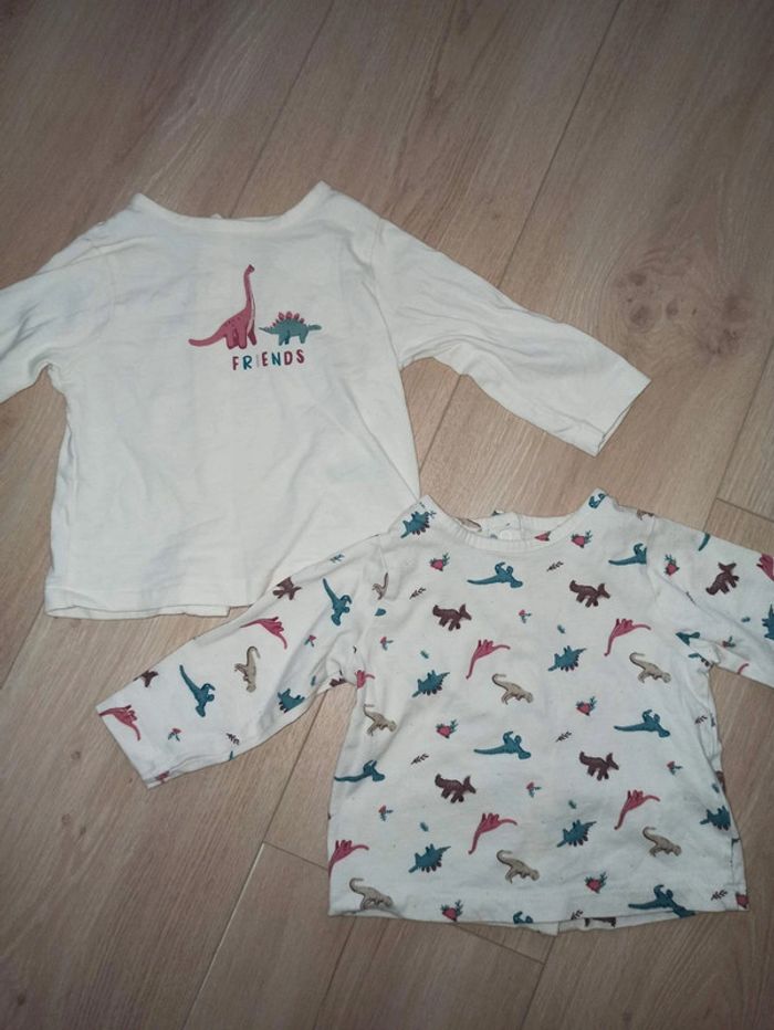 lot de 2 t-shirt manches longues dinosaures 6 mois neuf
