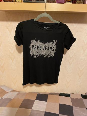 Superbe beau t-shirt Pepe Jeans noir / argenté taille XS