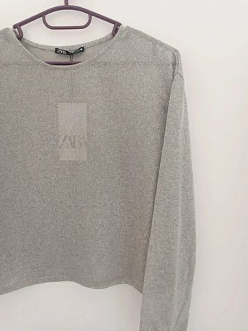 Haut transparent tissé léger gris brillant lurex argenté Taille S Zara Neuf avec étiquette