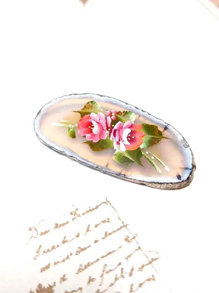 Magnifique broche vintage peinture floral