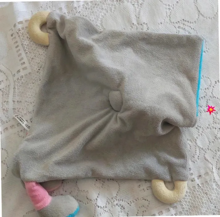 Doudou éléphant bleu et gris, neuf, tout doux, bébé mixte - photo numéro 3