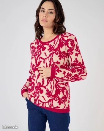 Pull jacquard et fil poilu - couleur rose jacquard - taille 46/48- Damart
