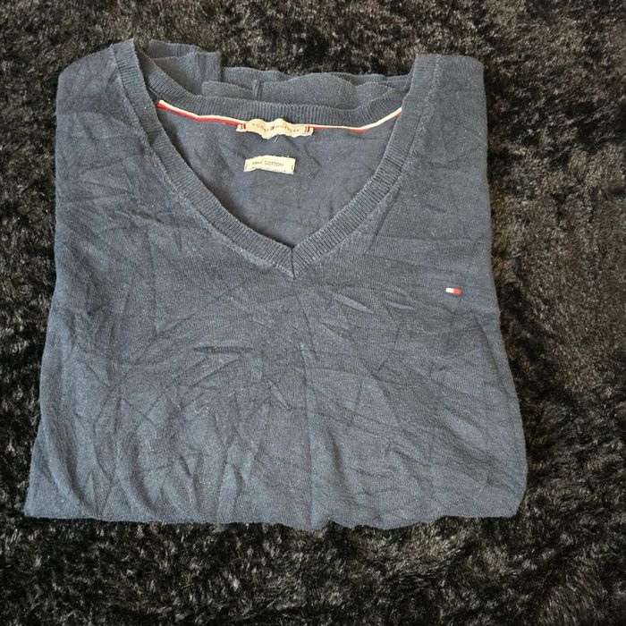 Pull Col v bleu marine pima coton  tommy hilfiger