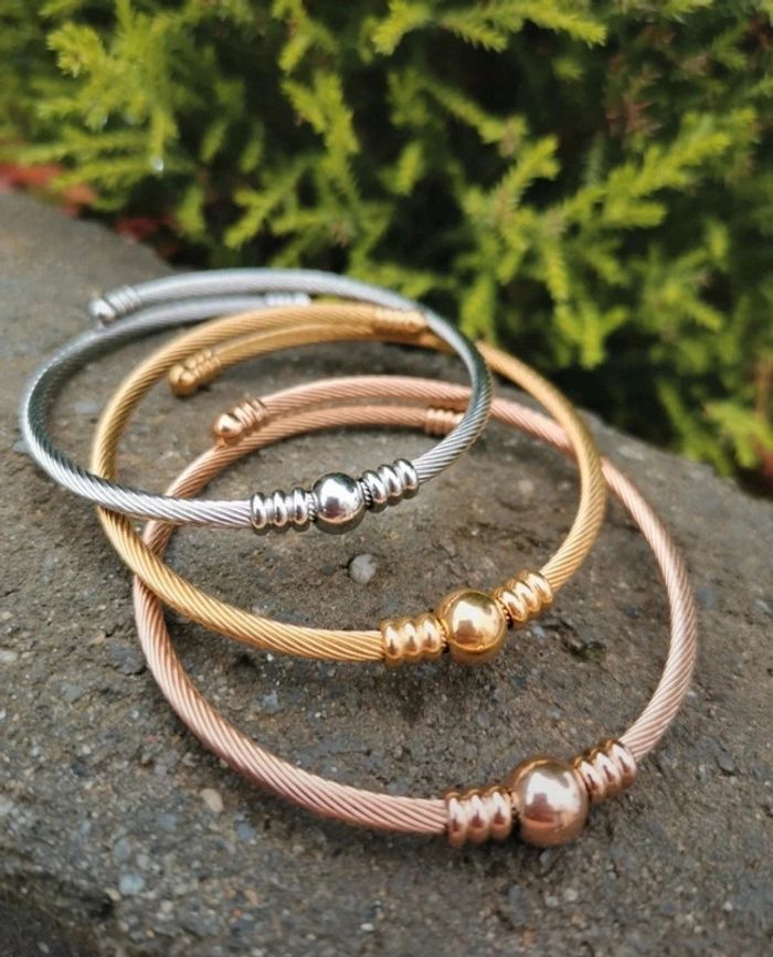 A42 lot de 3 bracelets jonc acier inoxydable doré ajustable - photo numéro 4