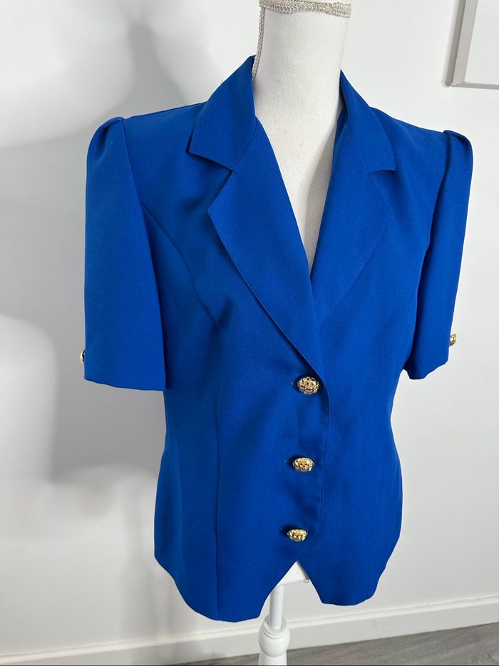 Blazer à manches courtes bleu roi et doré Vintage T42 XL - photo numéro 2