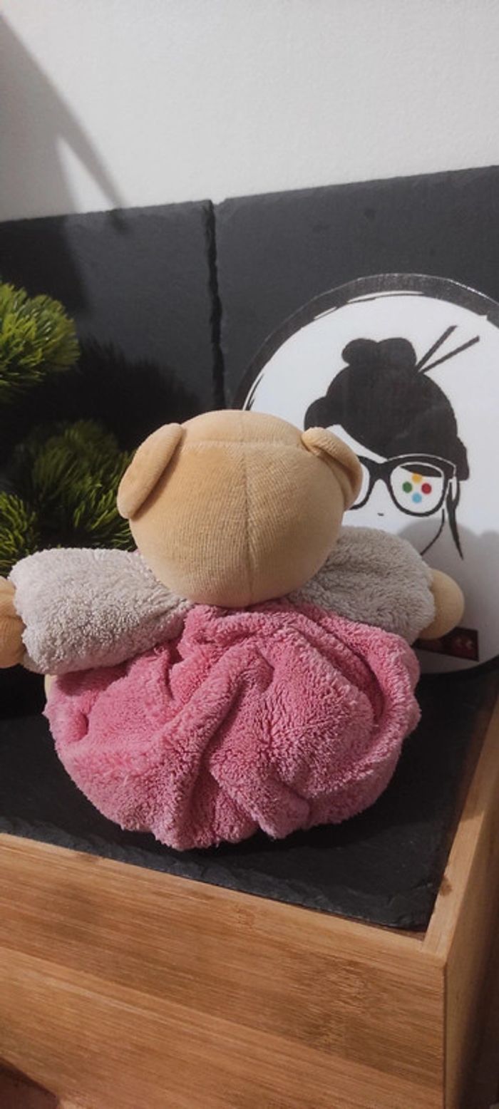 doudou peluche ours kaloo plume rose blanc marron boule - photo numéro 2
