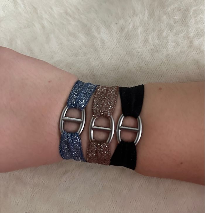 Bracelet tissu maille marine argenté - photo numéro 2