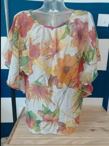 Blouse légère manches courtes fleuri femme taille unique (36 au 42)