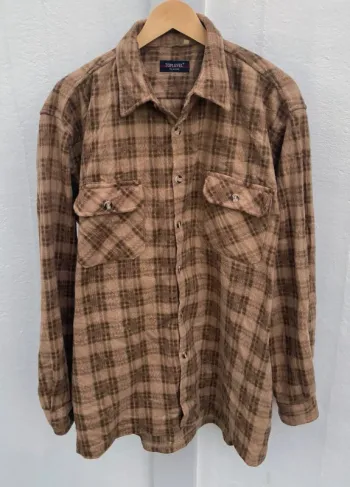 Lumberjack Flannel Plaid Polaire shirt chemise brown beige Mens XXL