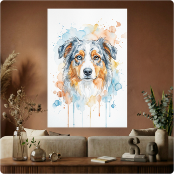 Affiche murale "Berger Australien" aquarelle artistique poster déco chien A3 Sans cadre