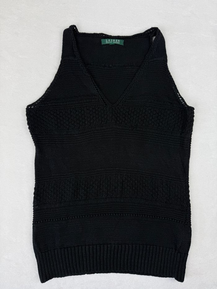 Débardeur maille Lauren Ralph Lauren noir col V vintage taille S femme #02625