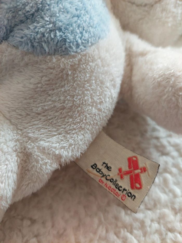 Nicotoy - doudou peluche ours blanc et bleu - photo numéro 5