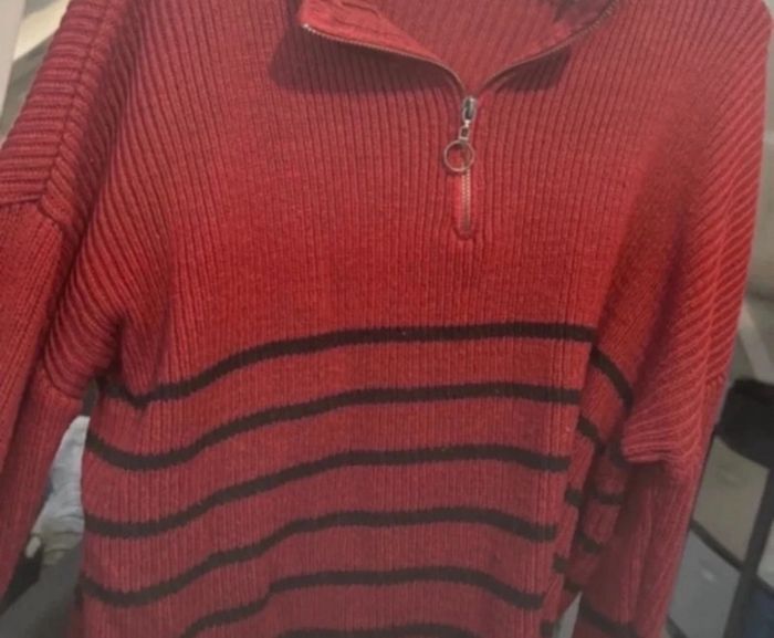 Pull bordeaux à rayures femme L - photo numéro 2