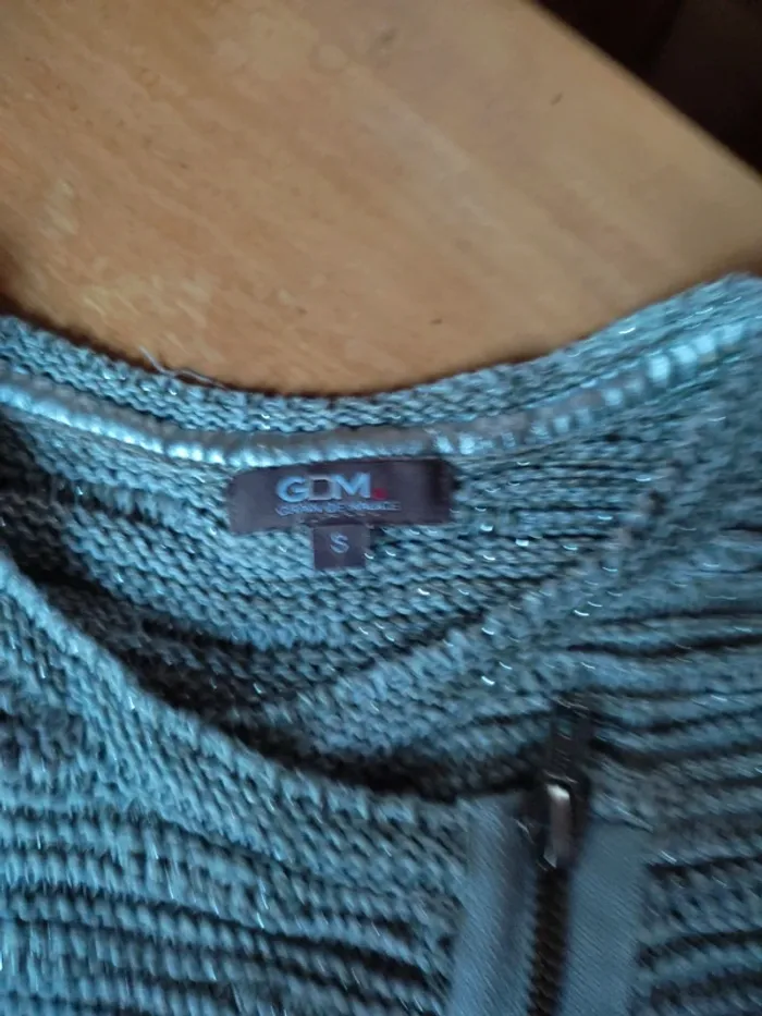 Gilet à fermeture vert pâle pailleté argent grain de malice - photo numéro 3