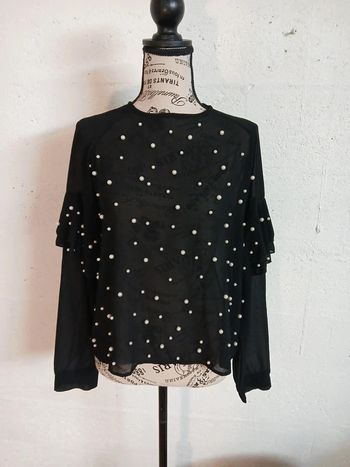 🖤 Blouse fluide noire à perles – IVIVI – Taille L – Très bon état
