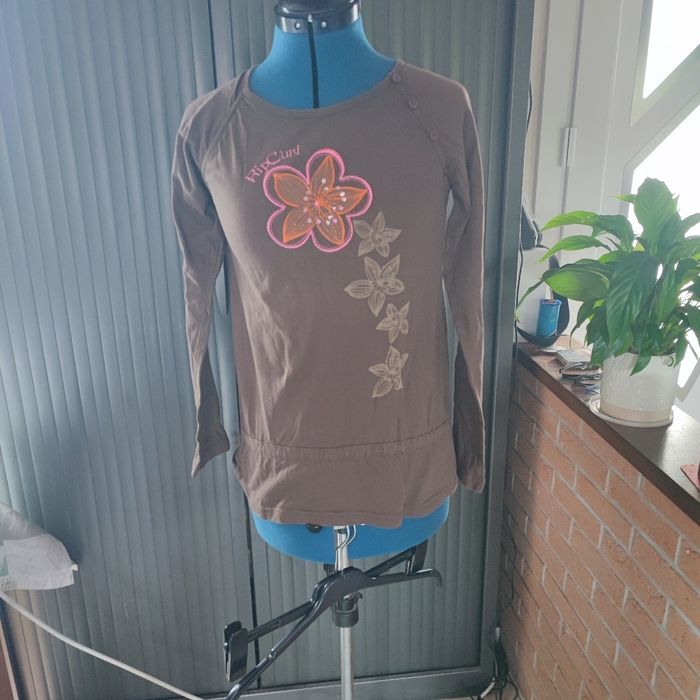 T-shirt manches longues marron imprimé taille XS 34 14 ans rip curl