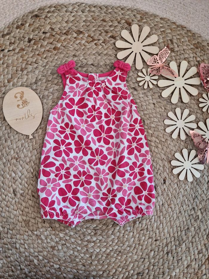 Barboteuse rose fleurie obaïbi bébé fille 3 mois